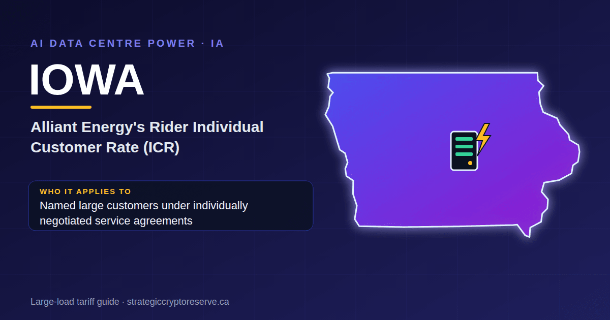 Iowa AI data center power map: Alliant Energy's Rider Individual Customer Rate (ICR) large-load tariff