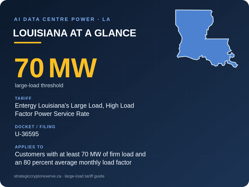 Louisiana at a glance: large-load tariff threshold, docket and who it applies to