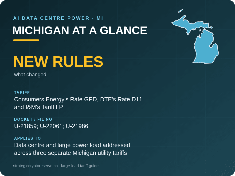 Michigan at a glance: large-load tariff threshold, docket and who it applies to
