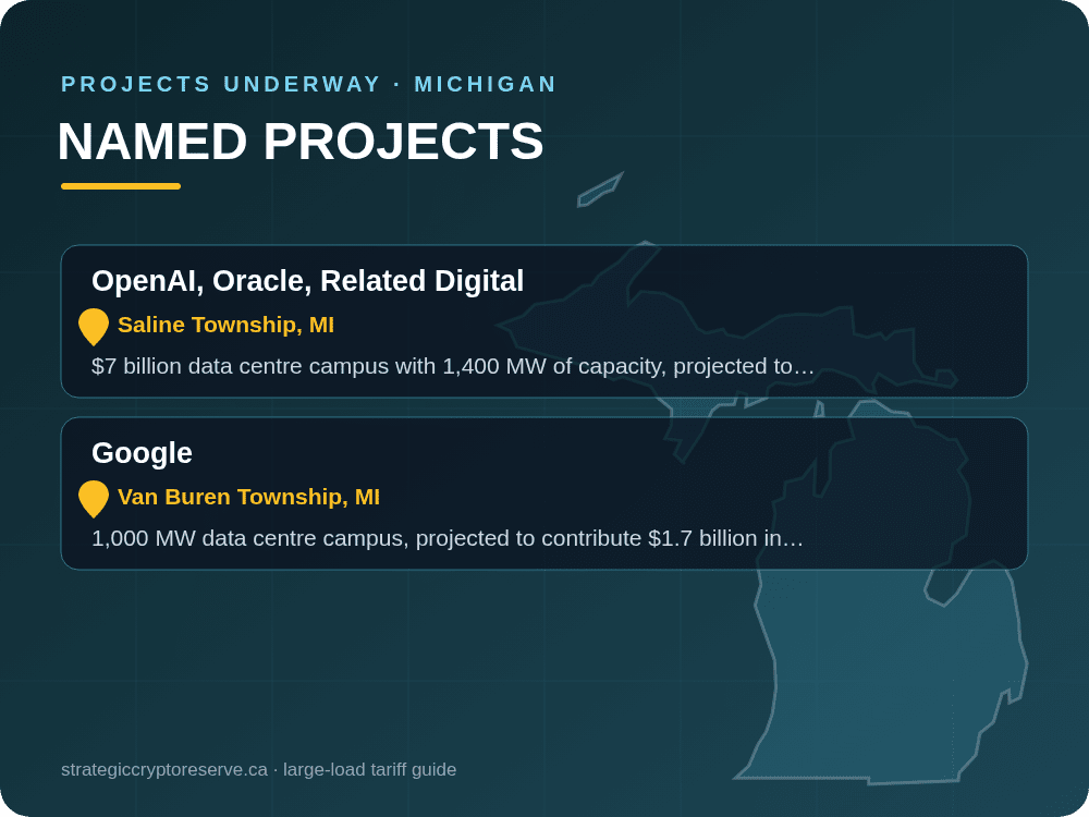 Named data center projects underway in Michigan