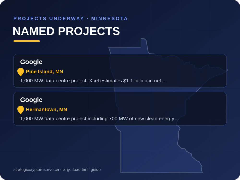 Named data center projects underway in Minnesota