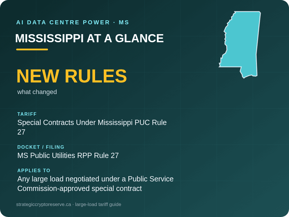 Mississippi at a glance: large-load tariff threshold, docket and who it applies to