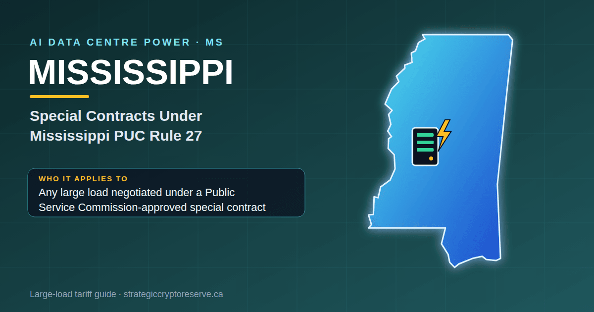 Mississippi AI data center power map: Special Contracts Under Mississippi PUC Rule 27 large-load tariff