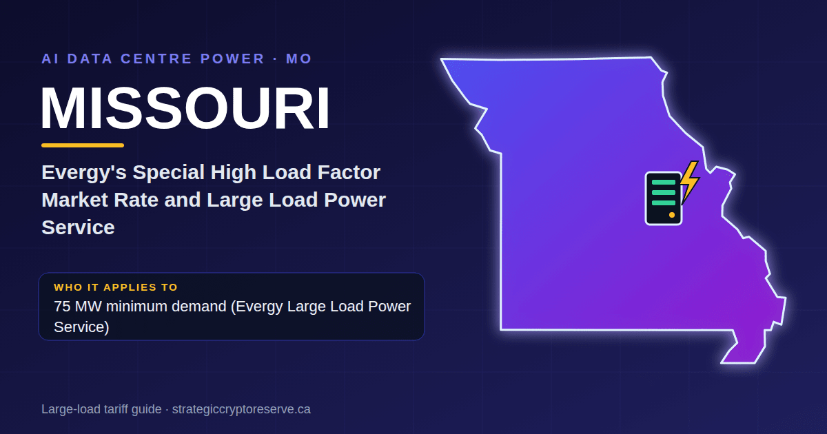 Missouri AI data center power map: Evergy's Special High Load Factor Market Rate and Large Load Power Service large-load tariff
