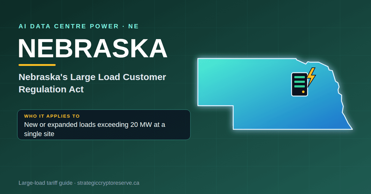Nebraska AI data center power map: Nebraska's Large Load Customer Regulation Act large-load tariff