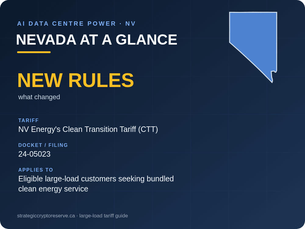 Nevada at a glance: large-load tariff threshold, docket and who it applies to