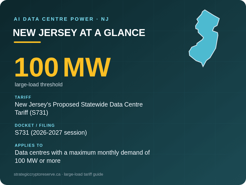 New Jersey at a glance: large-load tariff threshold, docket and who it applies to