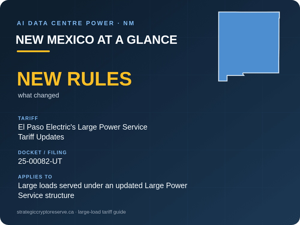 New Mexico at a glance: large-load tariff threshold, docket and who it applies to