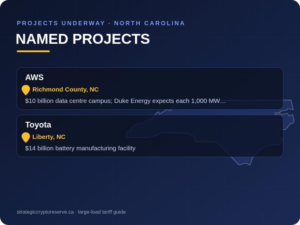 Named data center projects underway in North Carolina
