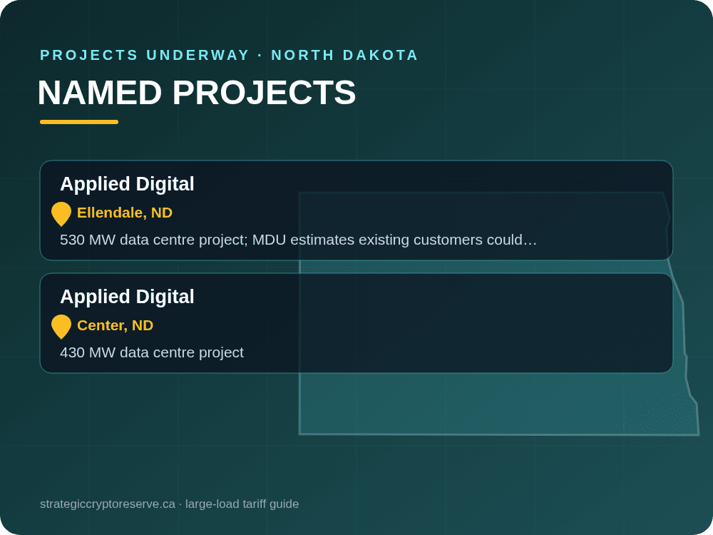 Named data center projects underway in North Dakota