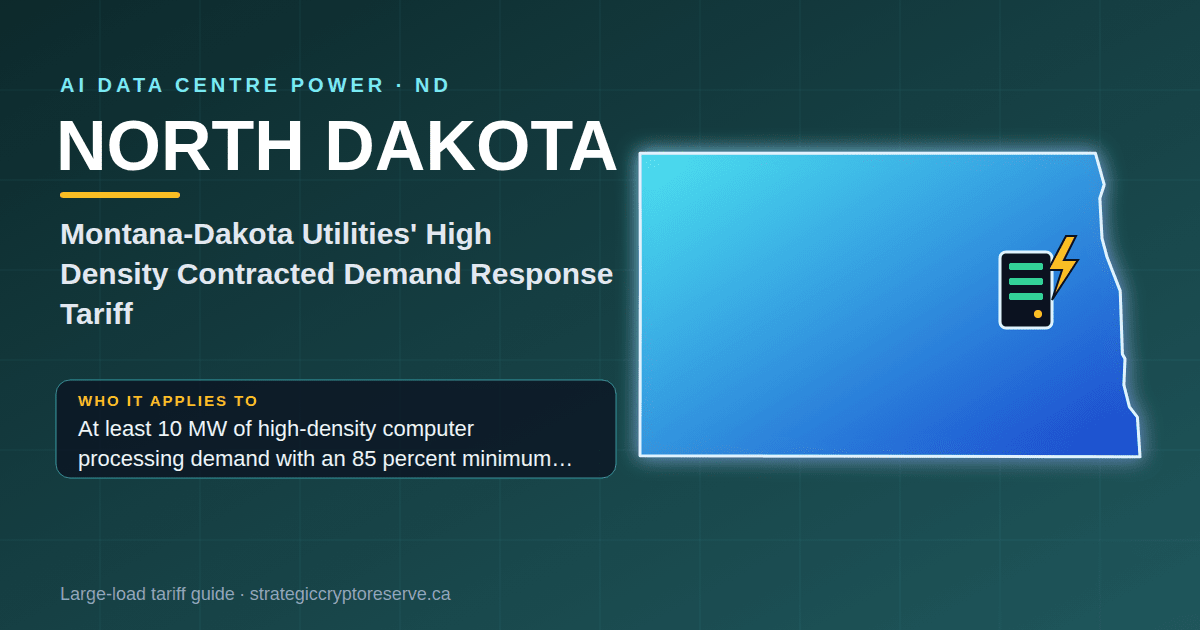 North Dakota AI data center power map: Montana-Dakota Utilities' High Density Contracted Demand Response Tariff large-load tariff