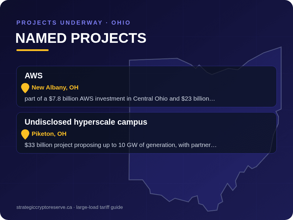 Named data center projects underway in Ohio