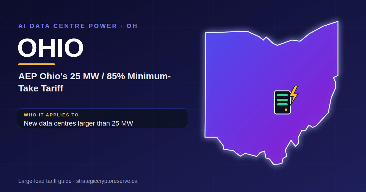 Ohio AI data center power map: AEP Ohio's 25 MW / 85% Minimum-Take Tariff large-load tariff