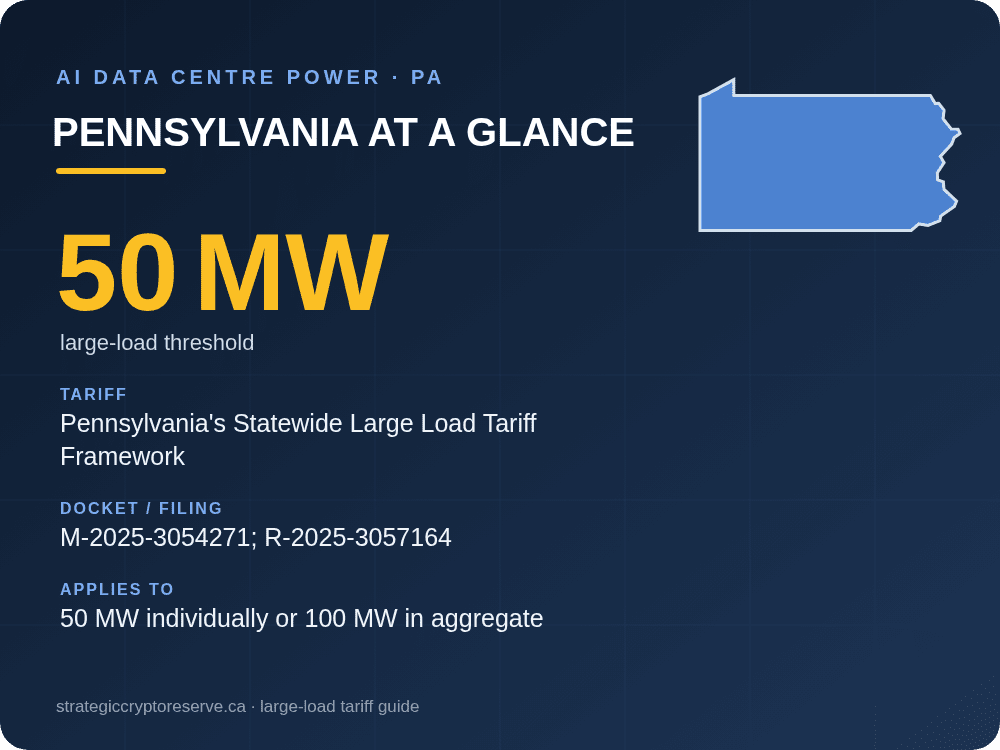 Pennsylvania at a glance: large-load tariff threshold, docket and who it applies to