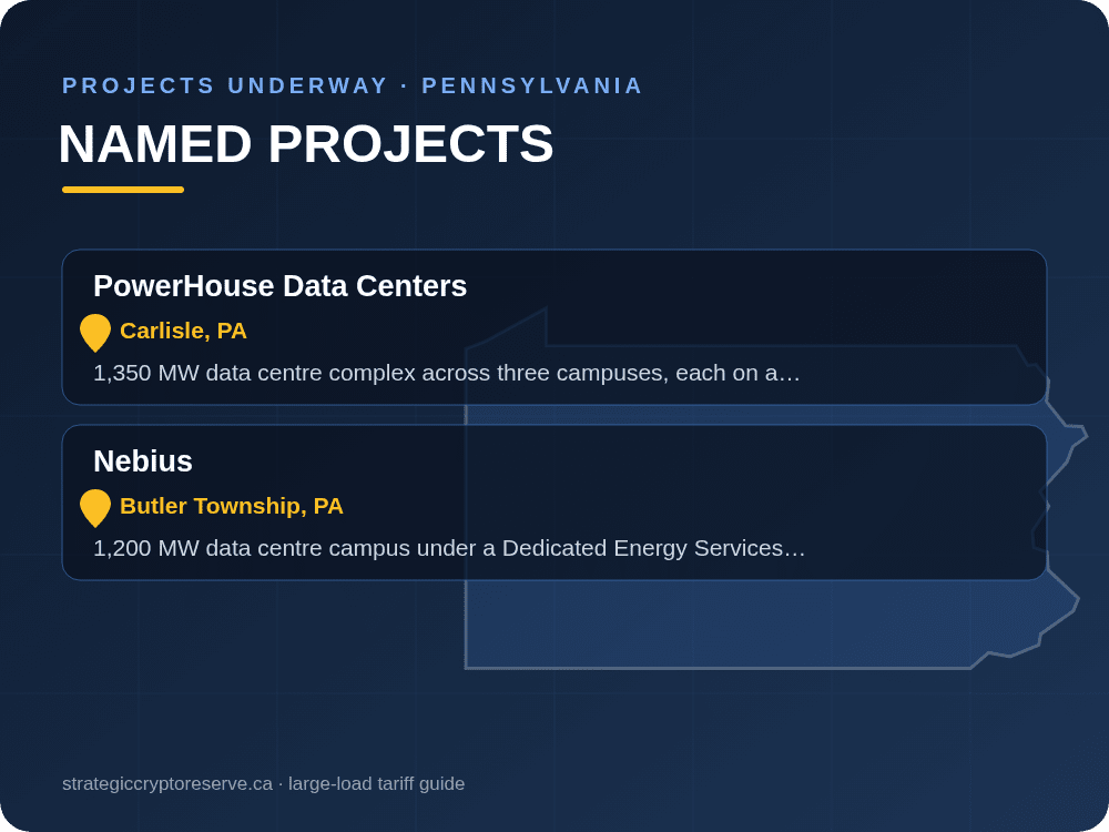 Named data center projects underway in Pennsylvania