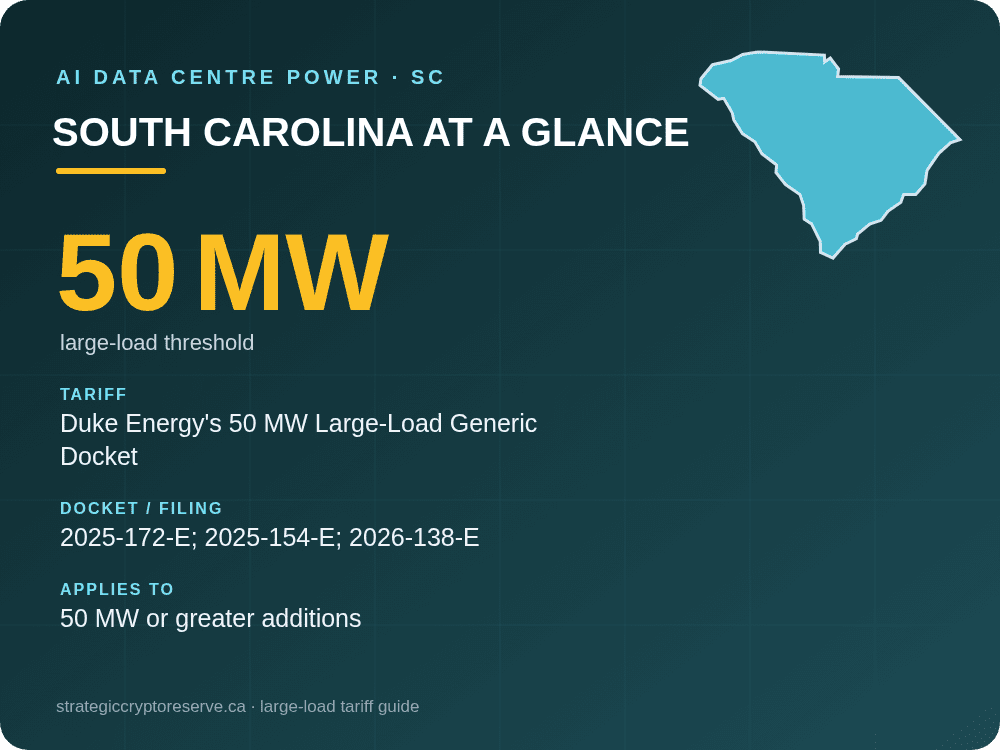South Carolina at a glance: large-load tariff threshold, docket and who it applies to