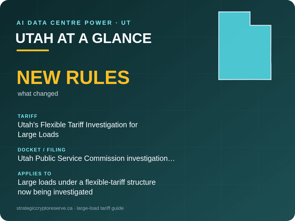 Utah at a glance: large-load tariff threshold, docket and who it applies to