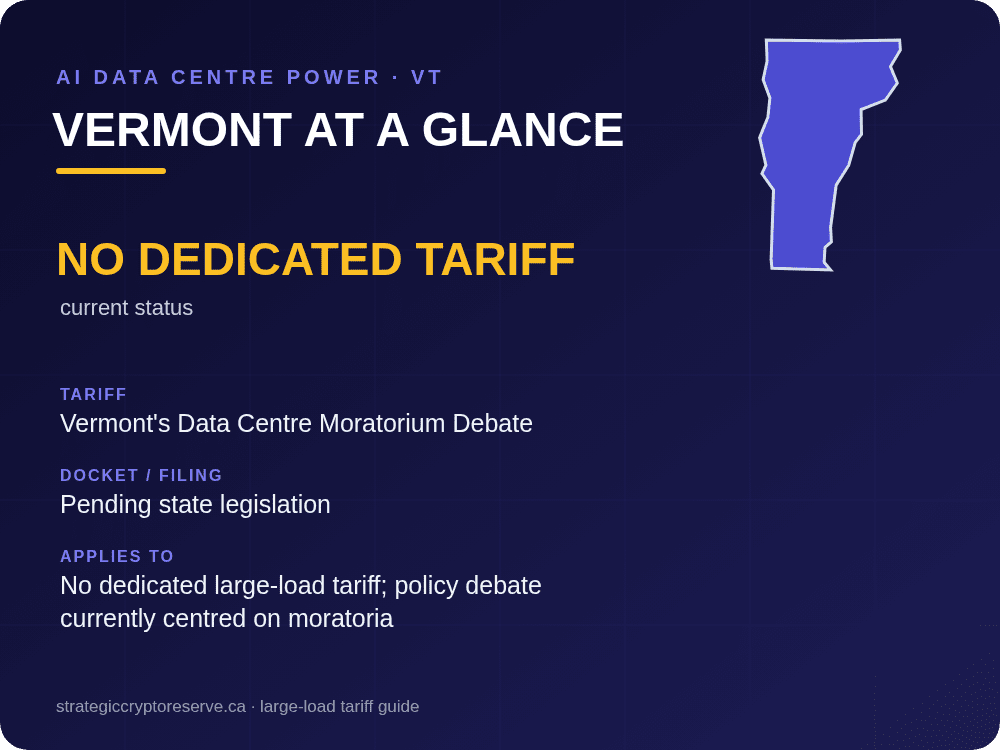 Vermont at a glance: large-load tariff threshold, docket and who it applies to