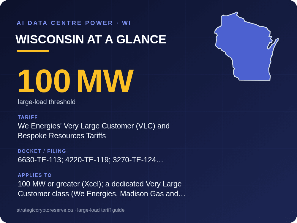 Wisconsin at a glance: large-load tariff threshold, docket and who it applies to