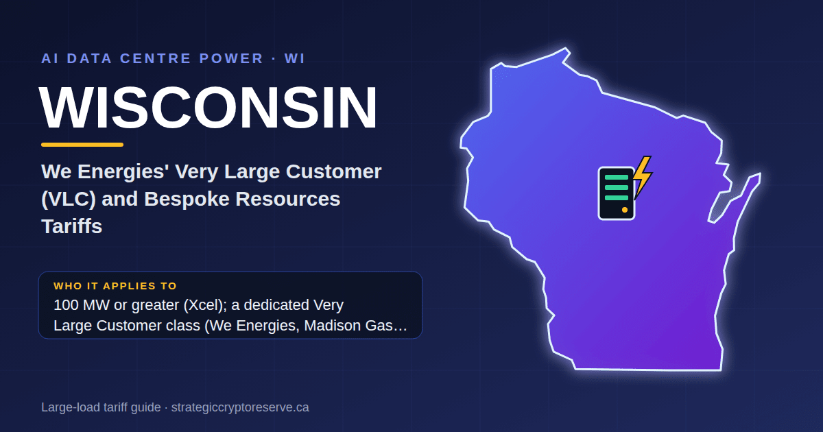 Wisconsin AI data center power map: We Energies' Very Large Customer (VLC) and Bespoke Resources Tariffs large-load tariff