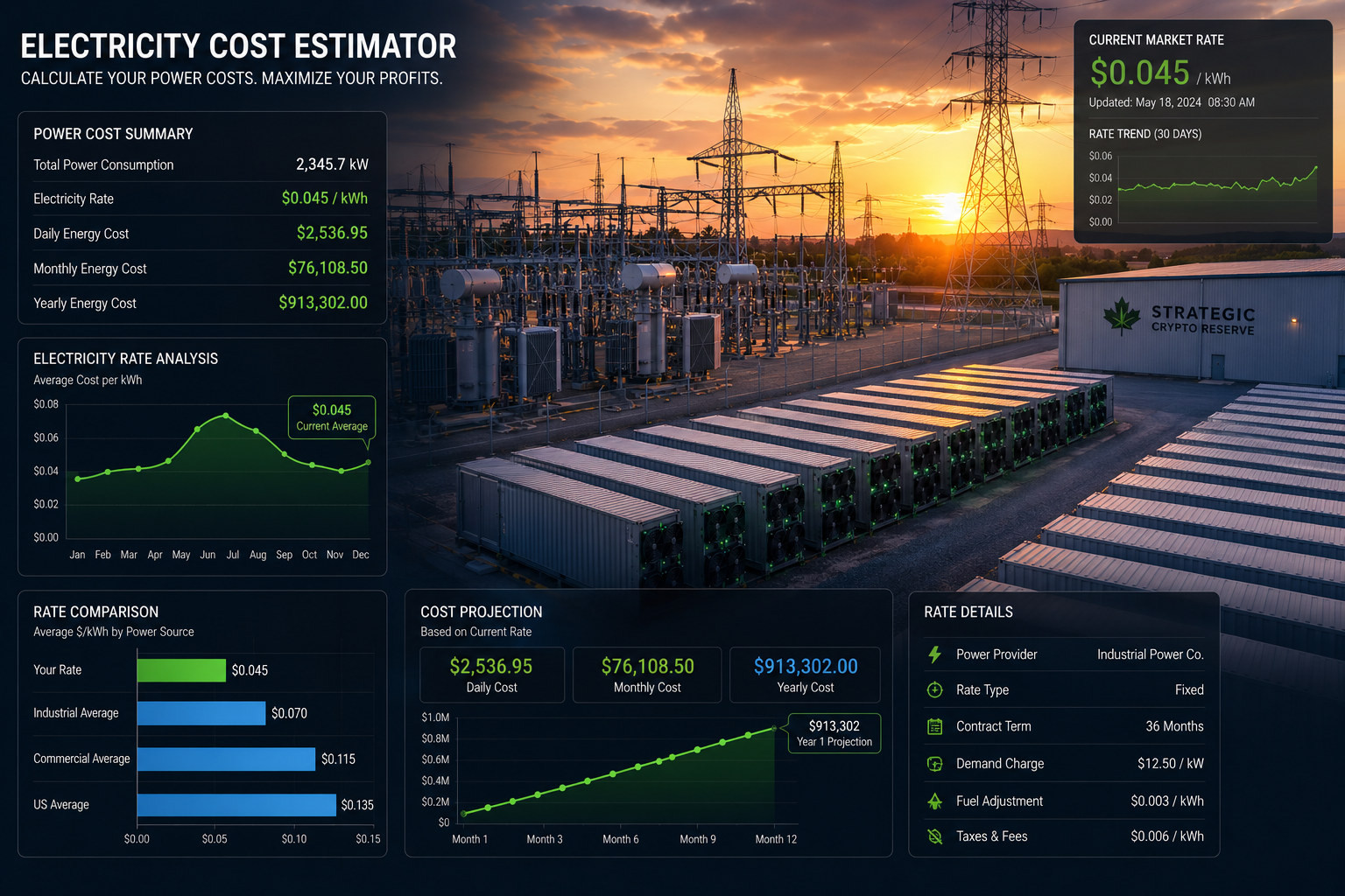How to use the crypto data center calculator — step-by-step guide to entering grid allocation, BC Hydro rate, and cooling type