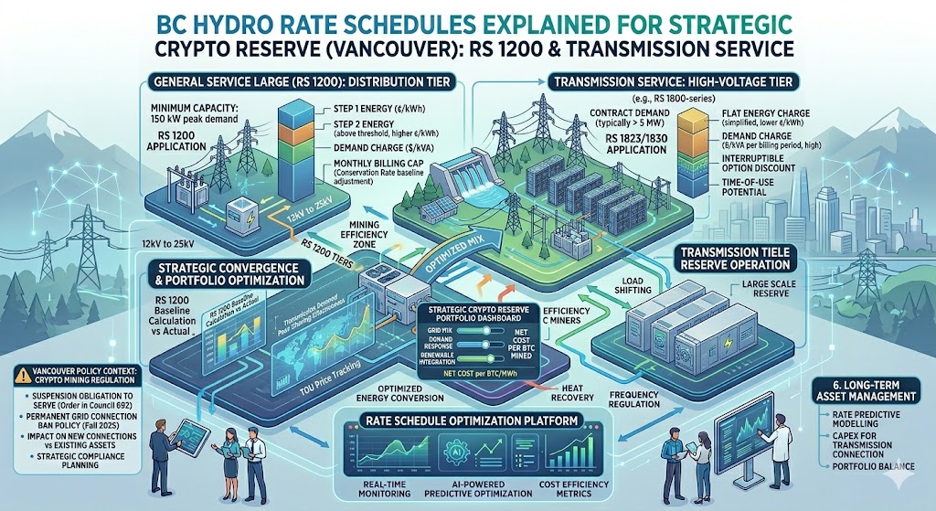 BC Hydro rate schedule explained for Vancouver crypto mining — General Service Large RS 1200 and Transmission Service rate tiers